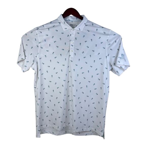 Johnnie O Polo Shirt Mens Large White Penguin Drink Party AOP Golf Performance - Picture 1 of 14